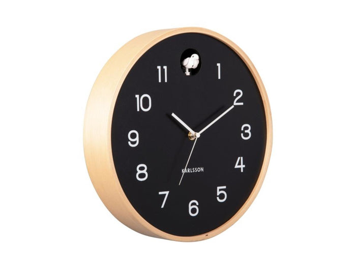 Karlsson - Wall clock Natural Cuckoo birch wood black