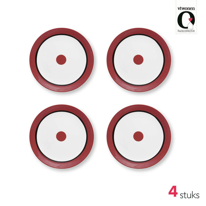 vtwonen Ontbijtborden - Circles - Rood - Set van 4