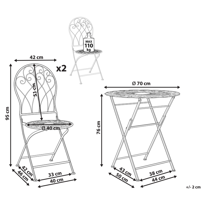 Beliani - STIFFE - Bistro set - Wit - IJzer