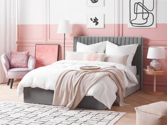 Beliani - VION - Bed met opbergruimte - Grijs - 140 x 200 cm - Fluweel