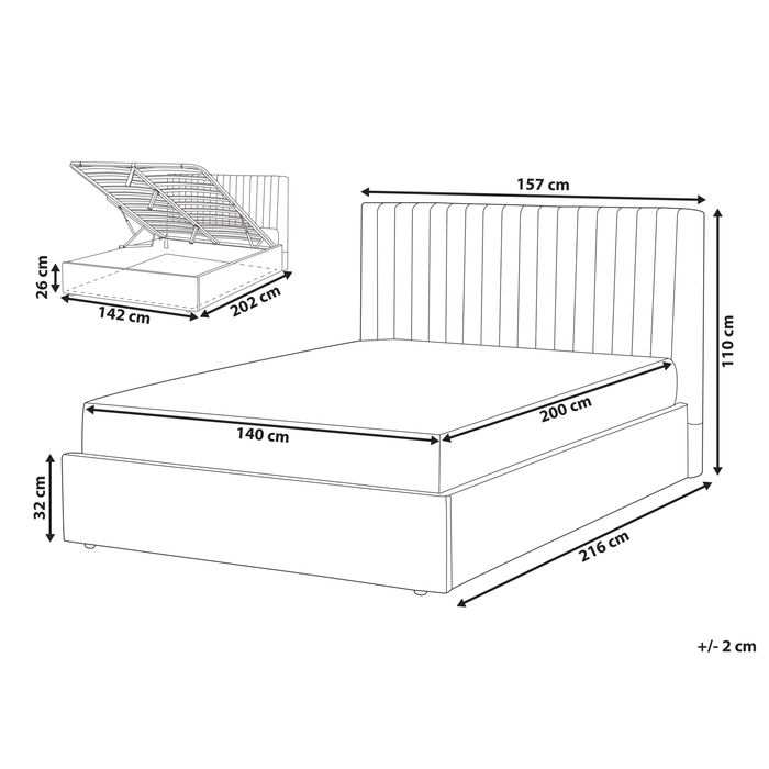 Beliani - VION - Bed met opbergruimte - Grijs - 140 x 200 cm - Fluweel