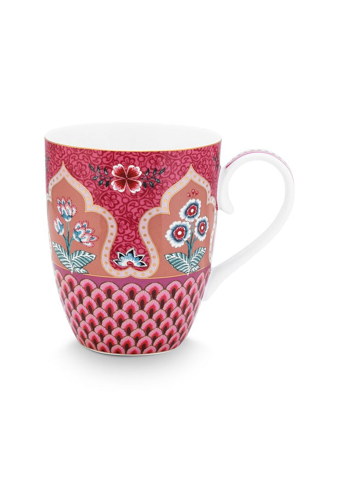 Pip Studio Koffiekoppen - Flower Festival Donker Roze - 350ml - 4 St.