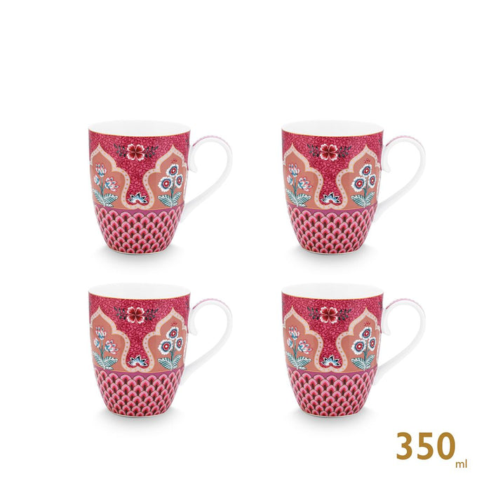 Pip Studio Koffiekoppen - Flower Festival Donker Roze - 350ml - 4 St.