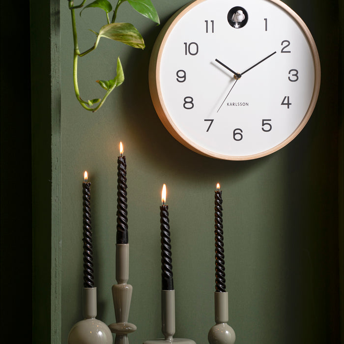 Karlsson - Wall clock Natural Cuckoo birch wood white