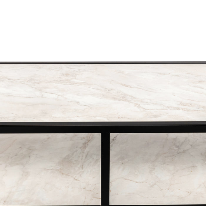 Stalux Side-table 'Teun' 150cm, kleur zwart | wit marmer