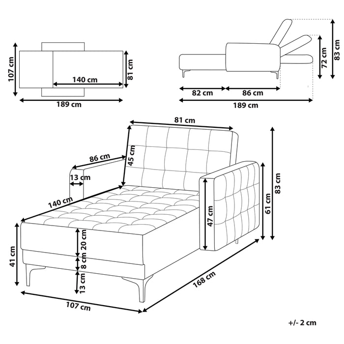 Beliani - ABERDEEN - Chaise longue - Zwart - Fluweel