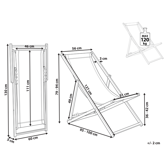 Beliani - LOCRI II - Ligstoel - Grijs|Zwart - Synthetisch materiaal