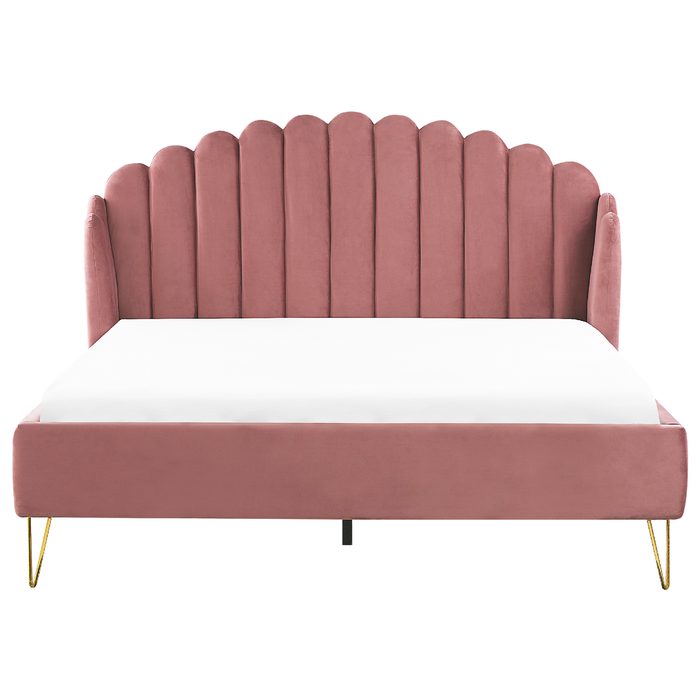 Beliani - AMBILLOU - Tweepersoonsbed - Roze - 180 x 200 cm - Fluweel