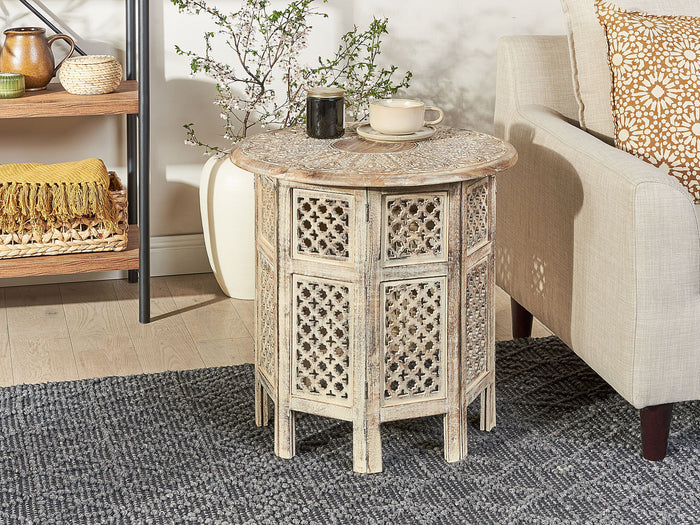 Beliani - SANTRA - Bijzettafel - Lichtbruin - Mangohout