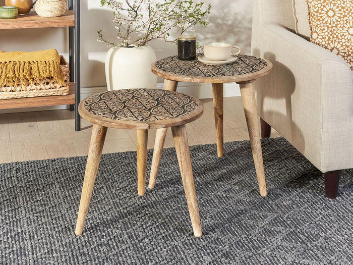 Beliani-SHARMA-Bijzettafel set van 2-Lichte houtkleur-Mangohout