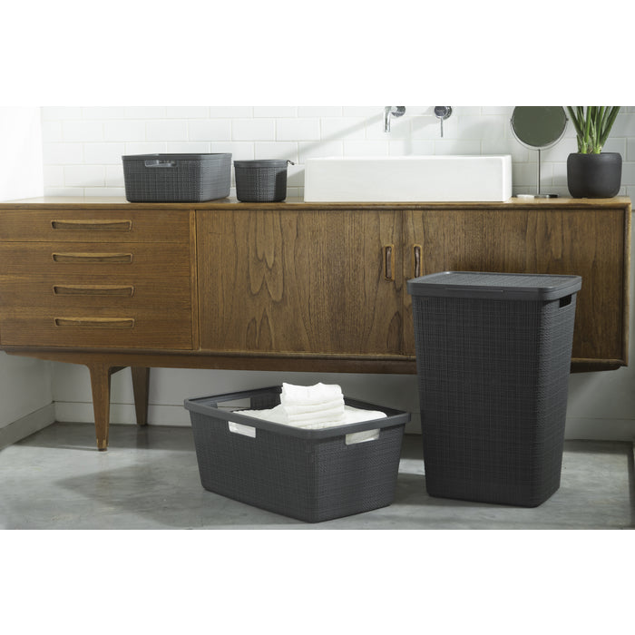 Curver Jute Wasmand met deksel 58L + Wasmand 46L - Donkergrijs