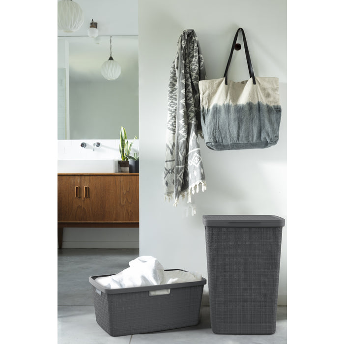 Curver Jute Wasmand met deksel 58L + Wasmand 46L - Donkergrijs