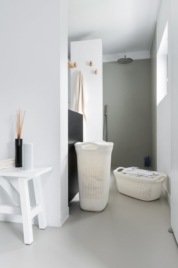 Curver Knit Wasmand met deksel 57L + Wasmand 40L - Gebroken wit