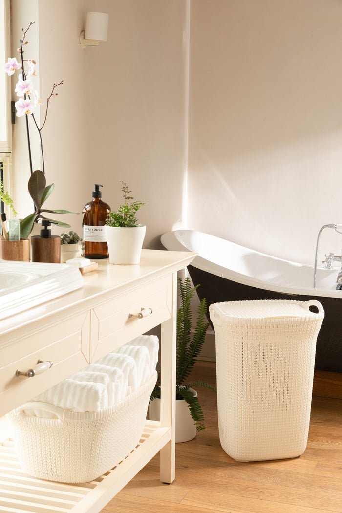 Curver Knit Wasmand met deksel 57L + Wasmand 40L - Gebroken wit