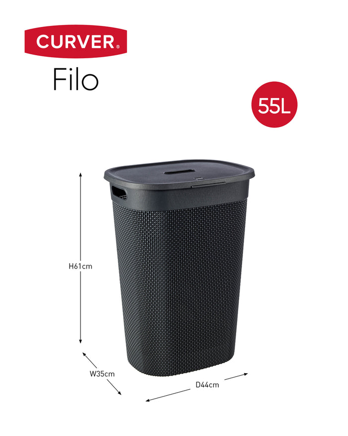 Curver Filo Wasmand met deksel 55L - 2 stuks - Donkergrijs
