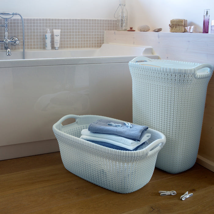 Curver Knit Wasmand met deksel 57L + Wasmand 40L - Blauw|Grijs