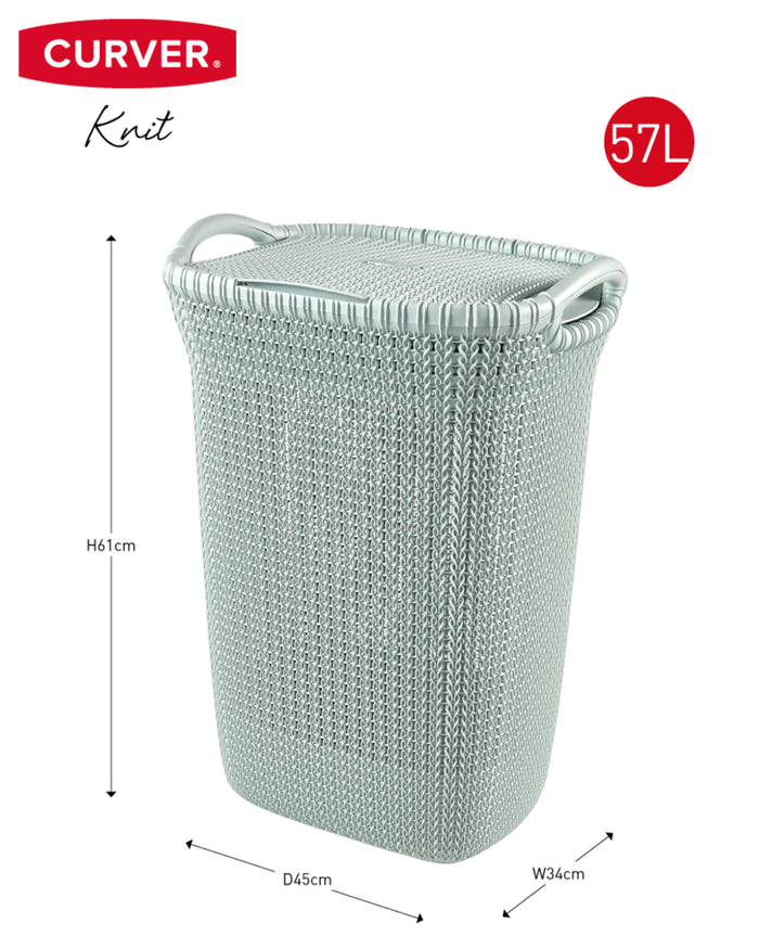 Curver Knit Wasmand met deksel 57L + Wasmand 40L - Blauw|Grijs