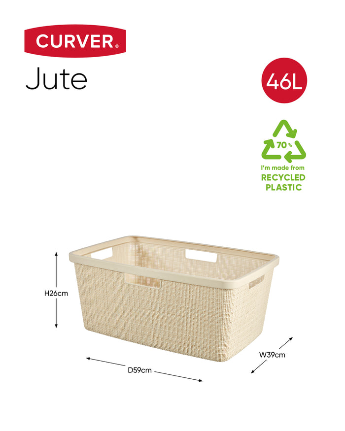 Curver Jute Wasmand met deksel 58L + Wasmand 46L - Gebroken Wit