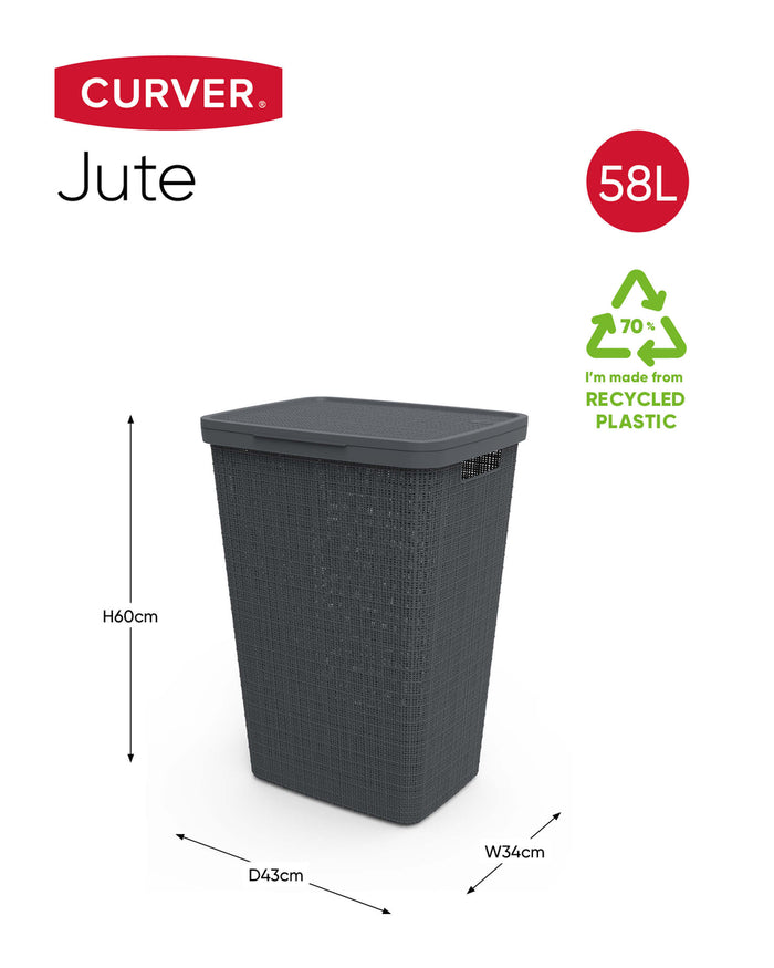 Curver Jute Wasmand met deksel 58L - 2 stuks - Donkergrijs
