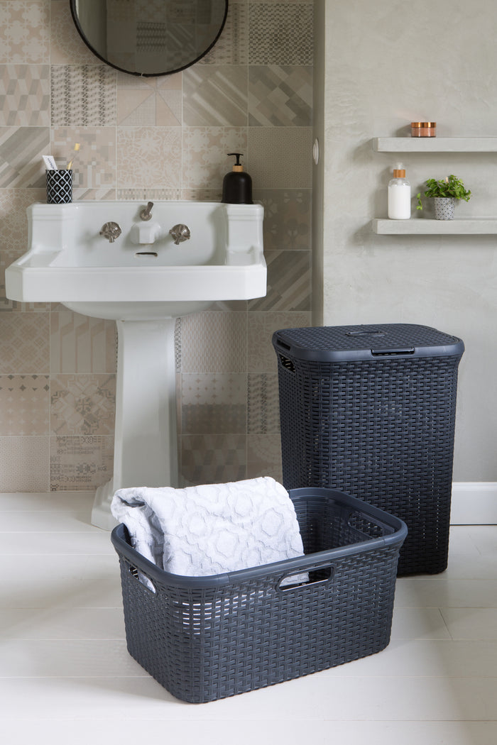 Curver Style Wasmand met Deksel 40L + Wasmand 45L - Antraciet