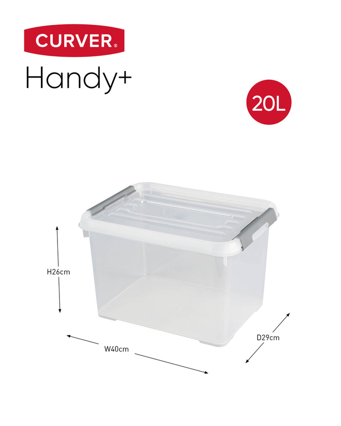 Curver Handy+ Opbergbox - 20L - 3 stuks - Transparant met deksel