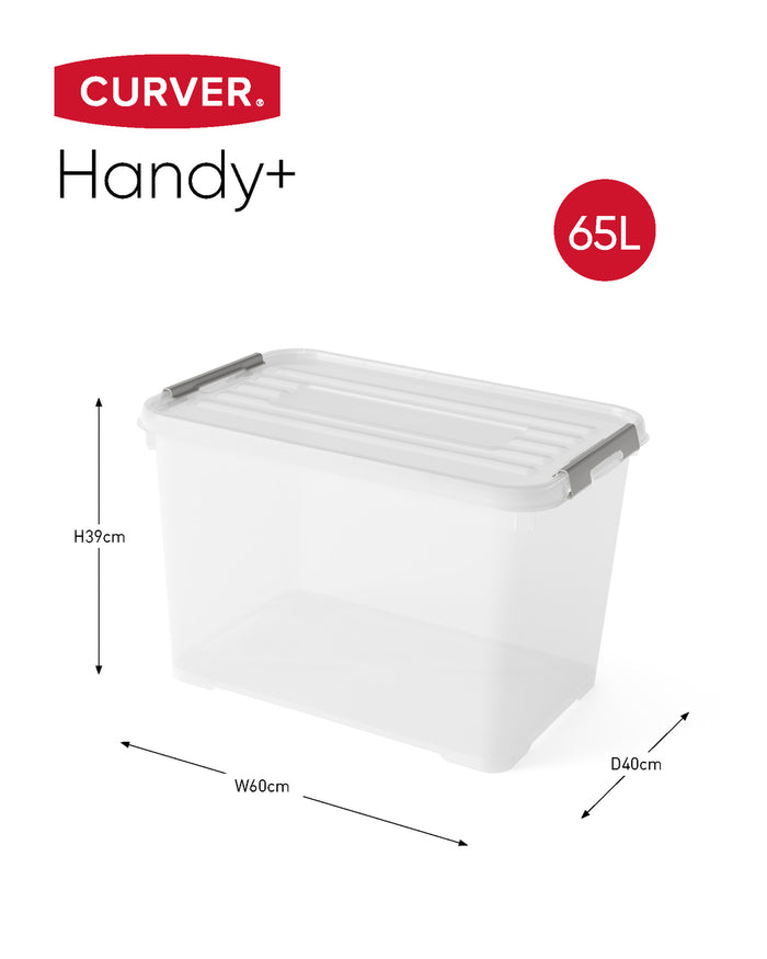 Curver Handy+ Opbergbox - 65L - 6 stuks - Transparant met deksel