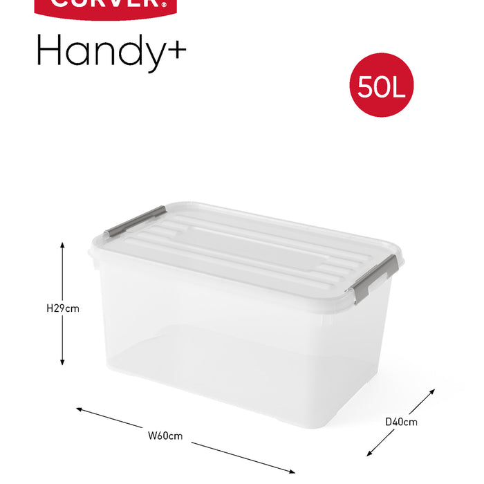 Curver Handy+ Opbergbox - 50L - 3 stuks - Transparant met deksel