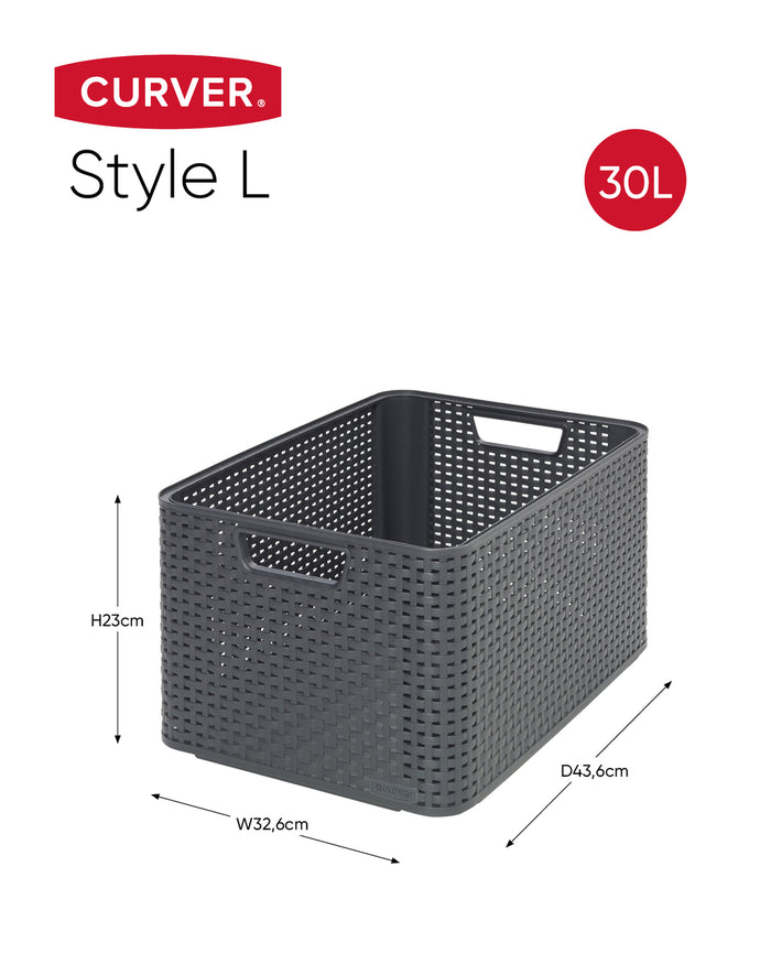 Curver Style Opbergmand L - 30L - 3 stuks - Antraciet
