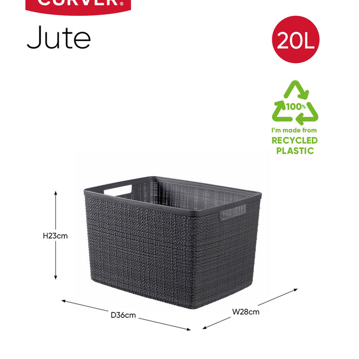 Curver Jute Opbergmand L - 20L - 3 stuks - Donkergrijs