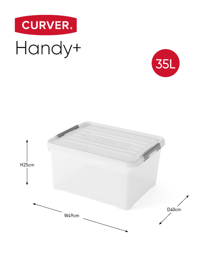 Curver Handy+ Opbergbox - 35L - 3 stuks - Transparant met deksel