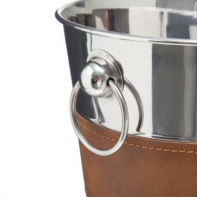 Luxe Champagne Wijn koeler - RVS - Leer - Ø 20 x H 20 cm