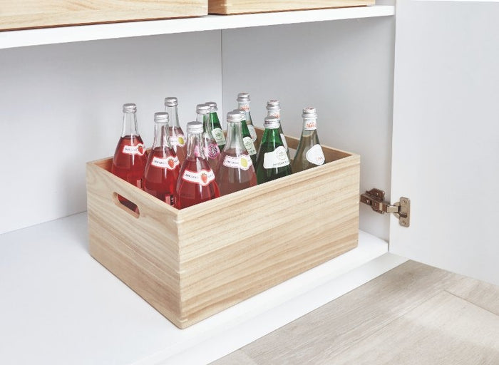 Opbergbox met Handgrepen, 38 x 46 x 20.5 cm, Paulownia Hout, Beige - i