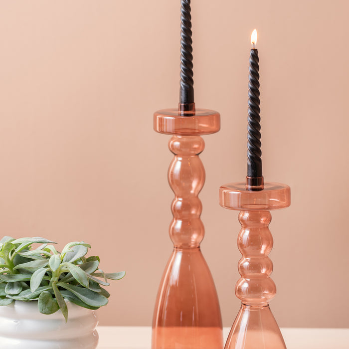 present time - Candle holder Pawn glass large faded pink