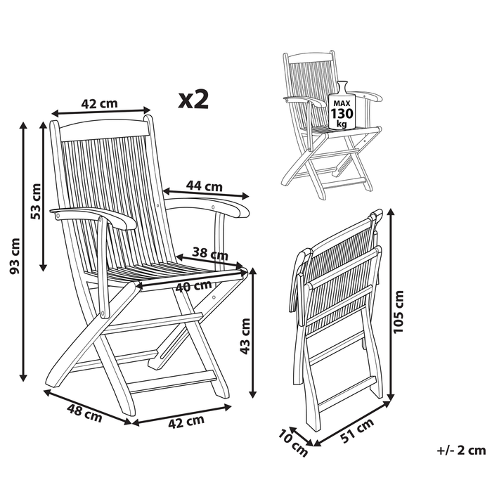 Beliani - MAUI - Tuinstoel set van 2 - Lichte houtkleur - Acaciahout