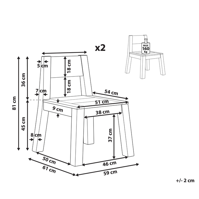 Beliani-LIVORNO -Tuinstoel set van 2-Lichte houtkleur-Acaciahout