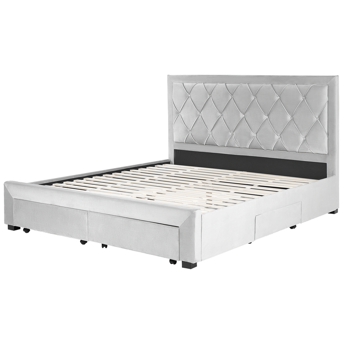 Beliani-LIEVIN-Bed met opbergruimte-Lichtgrijs-180 x 200 cm-Fluweel
