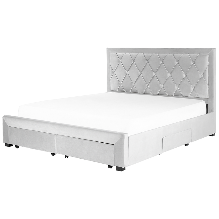 Beliani-LIEVIN-Bed met opbergruimte-Lichtgrijs-180 x 200 cm-Fluweel