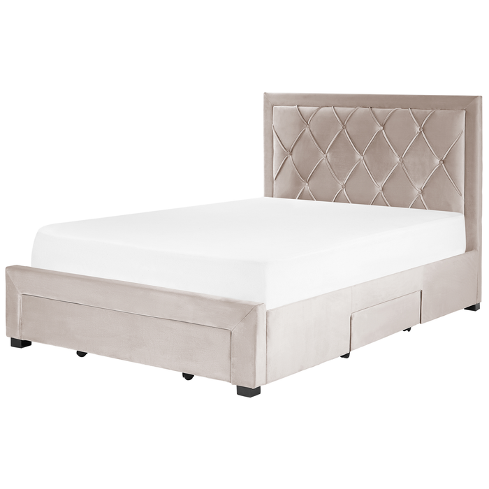 Beliani-LIEVIN-Bed met opbergruimte-Beige-140 x 200 cm-Fluweel