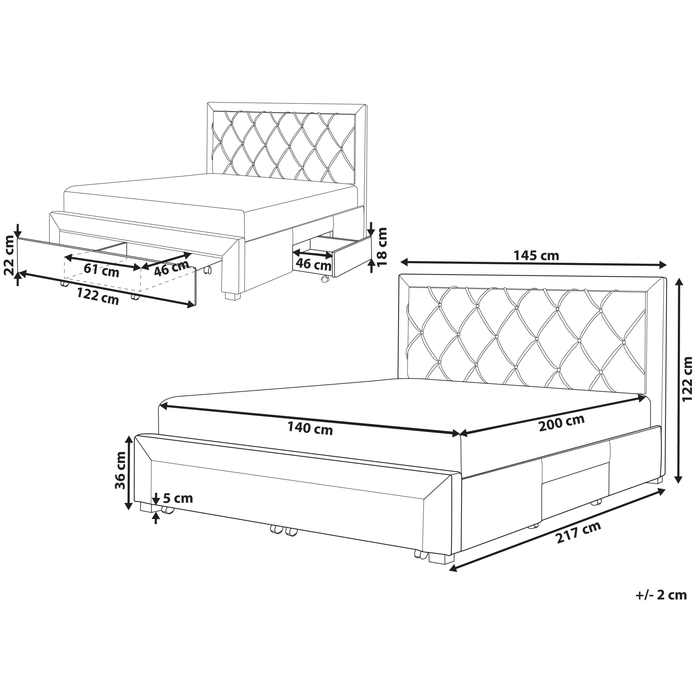 Beliani-LIEVIN-Bed met opbergruimte-Beige-140 x 200 cm-Fluweel