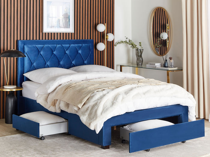Beliani-LIEVIN-Bed met opbergruimte-Marineblauw-140 x 200 cm-Fluweel