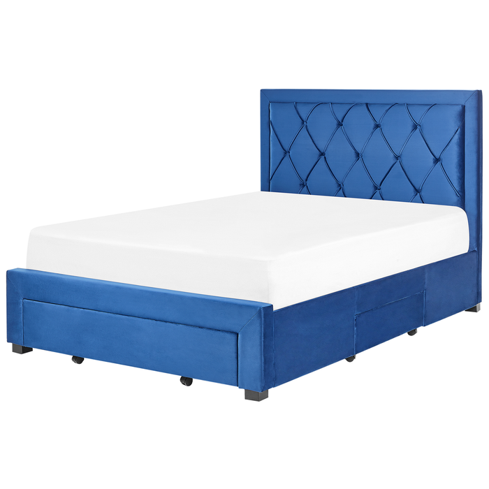 Beliani-LIEVIN-Bed met opbergruimte-Marineblauw-140 x 200 cm-Fluweel