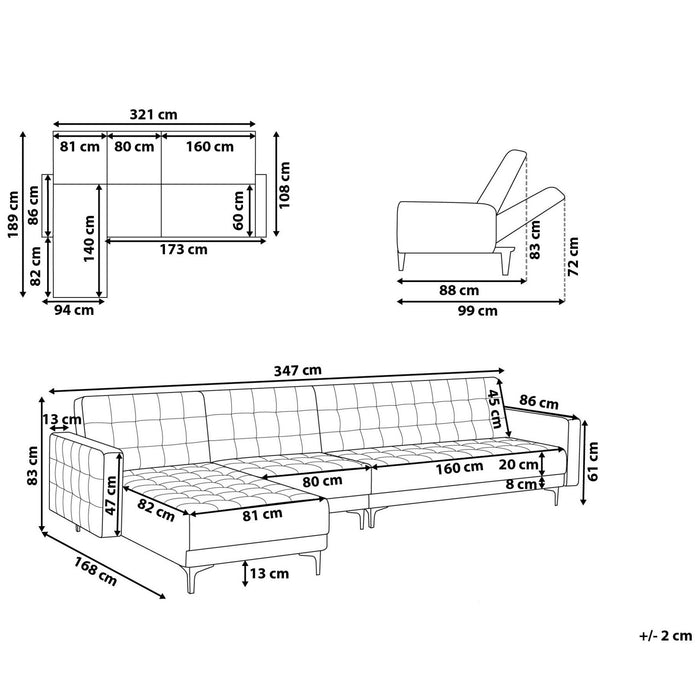 Beliani - ABERDEEN - Slaapbank - Zwart - Rechterzijde - Fluweel