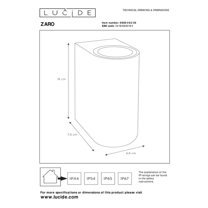 Lucide ZARO Wandspot - Zwart