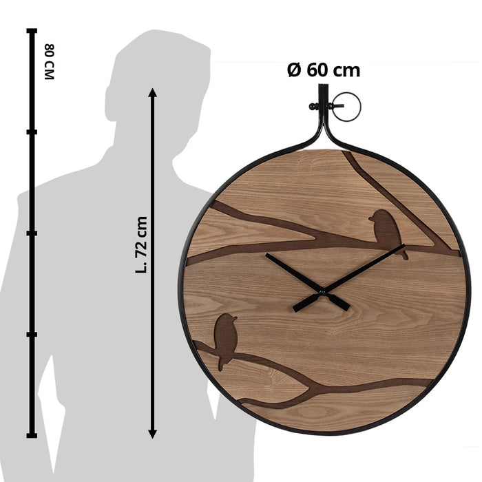 Clayre & Eef Wandklok 60x4x72 cm Bruin Zwart MDF Ijzer Vogels