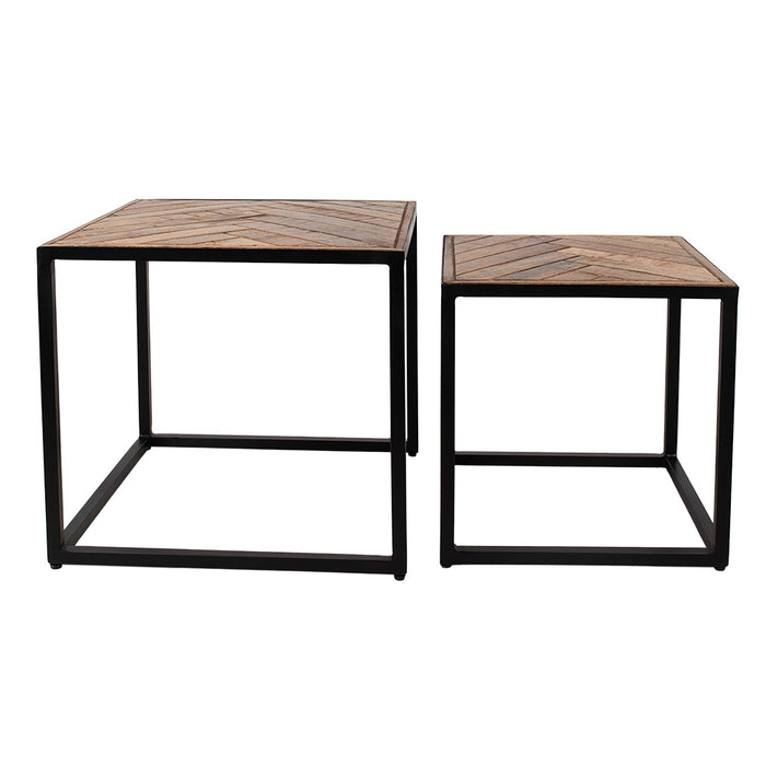 Clayre & Eef Bijzettafel Set van 2 50x50x45 cm Bruin Zwart Hout Ijzer