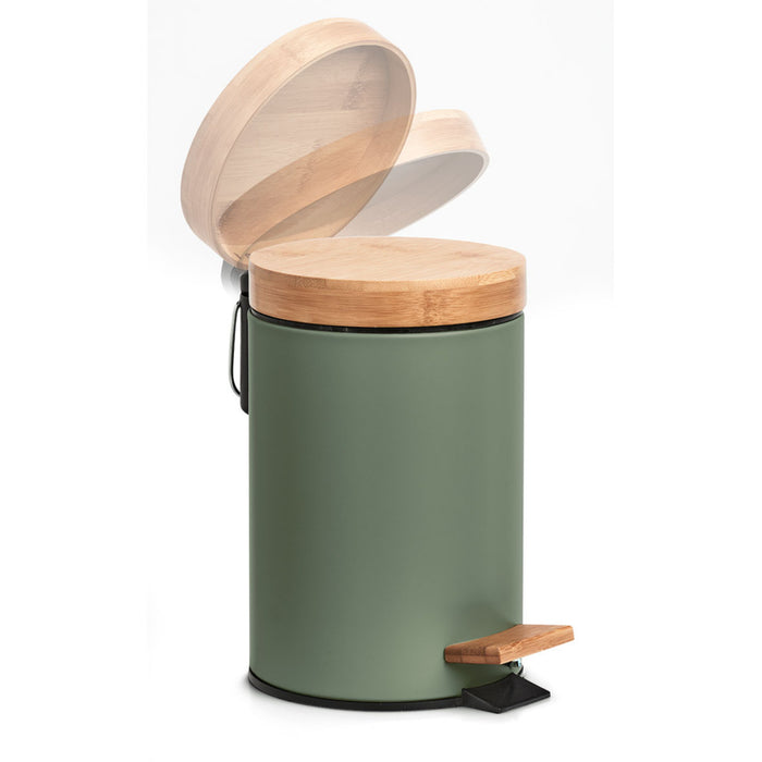 Zeller Pedaalemmer - 3L - salie groen - metaal en bamboe - 24 cm