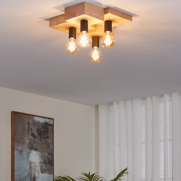 EGLO Halkin Plafondlamp - E27 - 43 cm - Bruin|Zwart - Hout