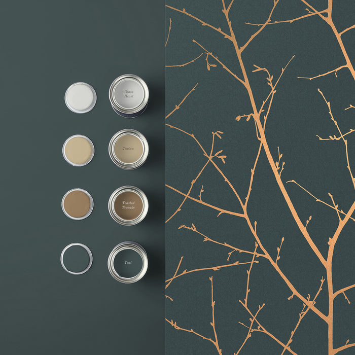 Graham & Brown - Vliesbehang - Boreas Teal | Copper - 10mx52cm