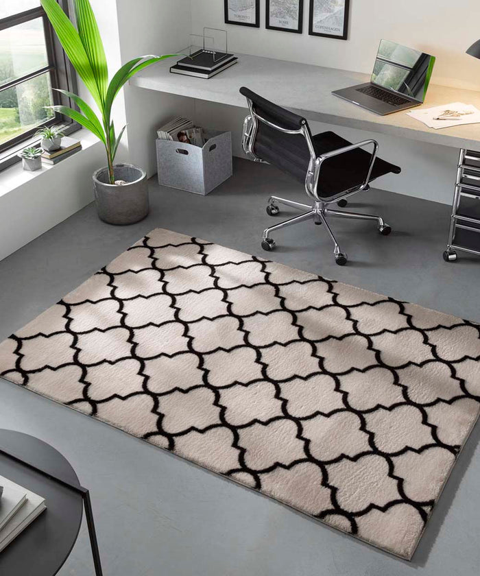 Tapeso Wasbaar vloerkleed - Trellis wit|zwart - 160x230 cm