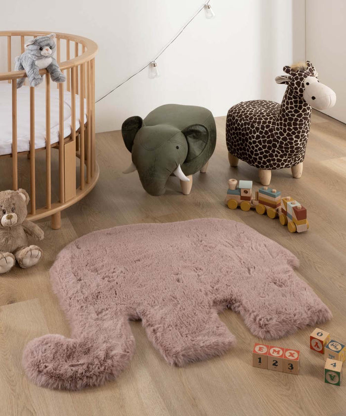 Tapeso Kindervloerkleed Olifant - Fluffy roze - 80x100 cm